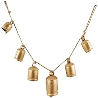 Gold Metal Tibetan Inspired String Hanging Decorative Cow Bells with Jute Hanging Rope