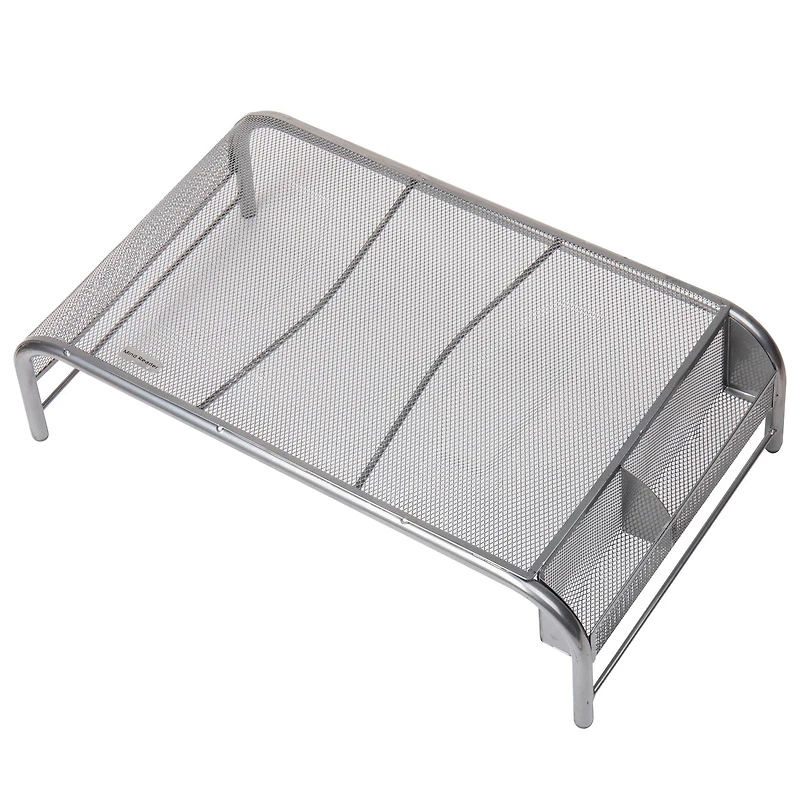 Mind Reader Silver Metal Mesh Monitor Stand with 2 Storage Compartments