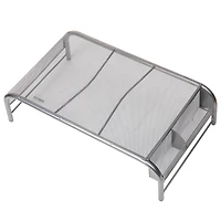 Mind Reader Silver Metal Mesh Monitor Stand with 2 Storage Compartments