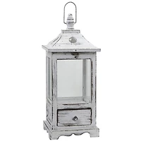 17" Distressed Wooden Lantern with Drawer