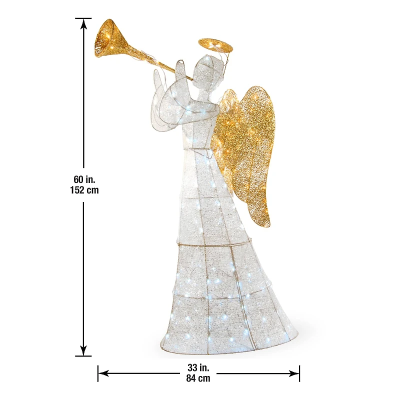 60" Crystal Angel Decoration, White LED Lights