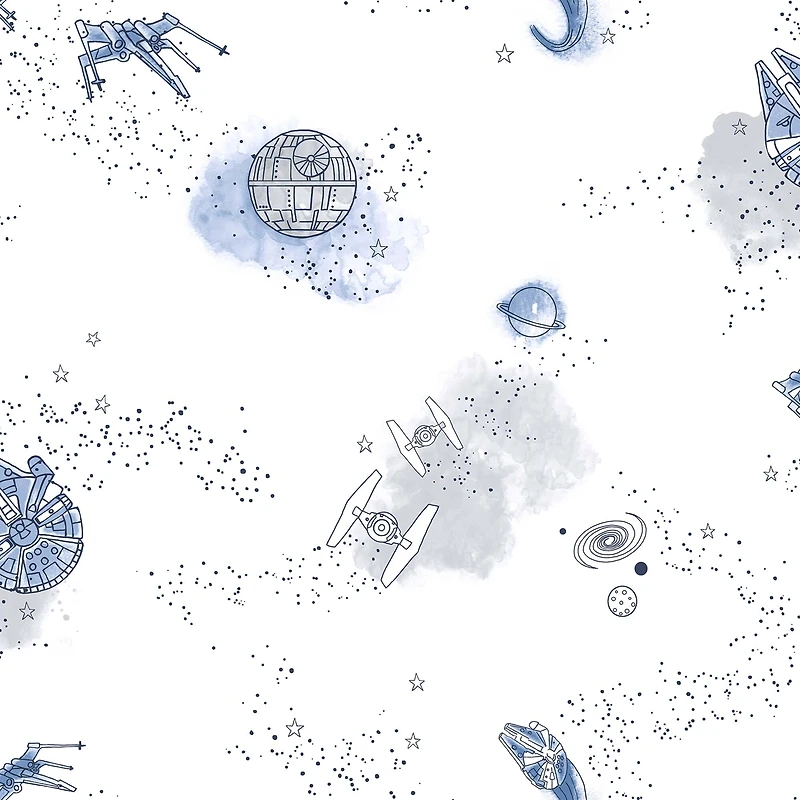 RoomMates STAR WARS Good Night Galaxy Blue and white STAR WARS™ Peel and Stick Wallpaper 20.5" x 18-ft roll covers about 30.8 sq. ft