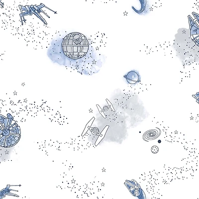 RoomMates STAR WARS Good Night Galaxy Blue and white STAR WARS™ Peel and Stick Wallpaper 20.5" x 18-ft roll covers about 30.8 sq. ft