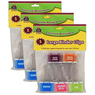 Teacher Created Resources Classroom Management Large Binder Clips, 3 Packs of 5