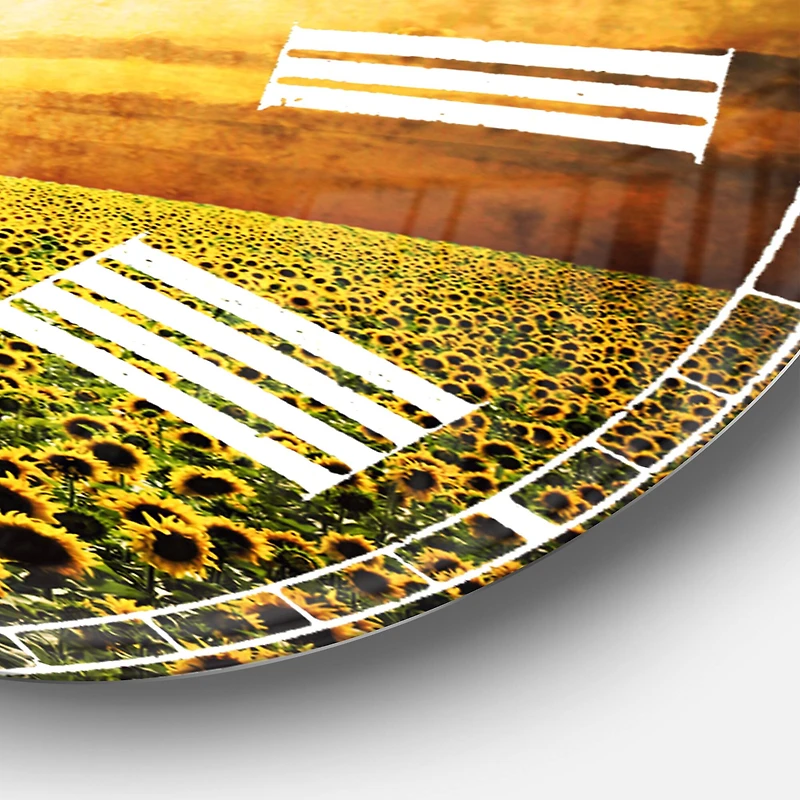 Designart 'Beauty Sunset Over Sunflowers Field Modern Wall Clock