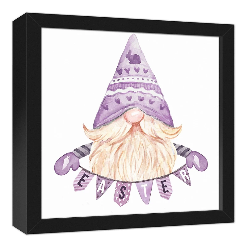 Easter Gnome Banner 12" x 12" Black Floating Framed Canvas