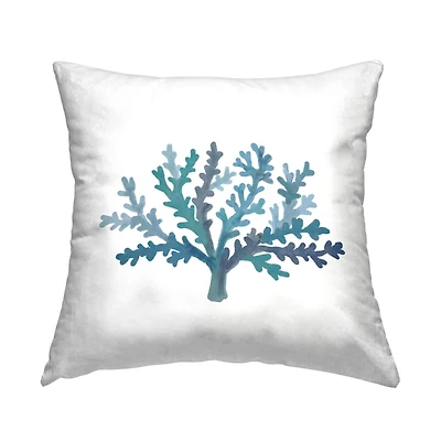 Stupell Industries Minimal Blue Coral Sea Life Aquatic Plant Throw Pillow, 18" x 18"