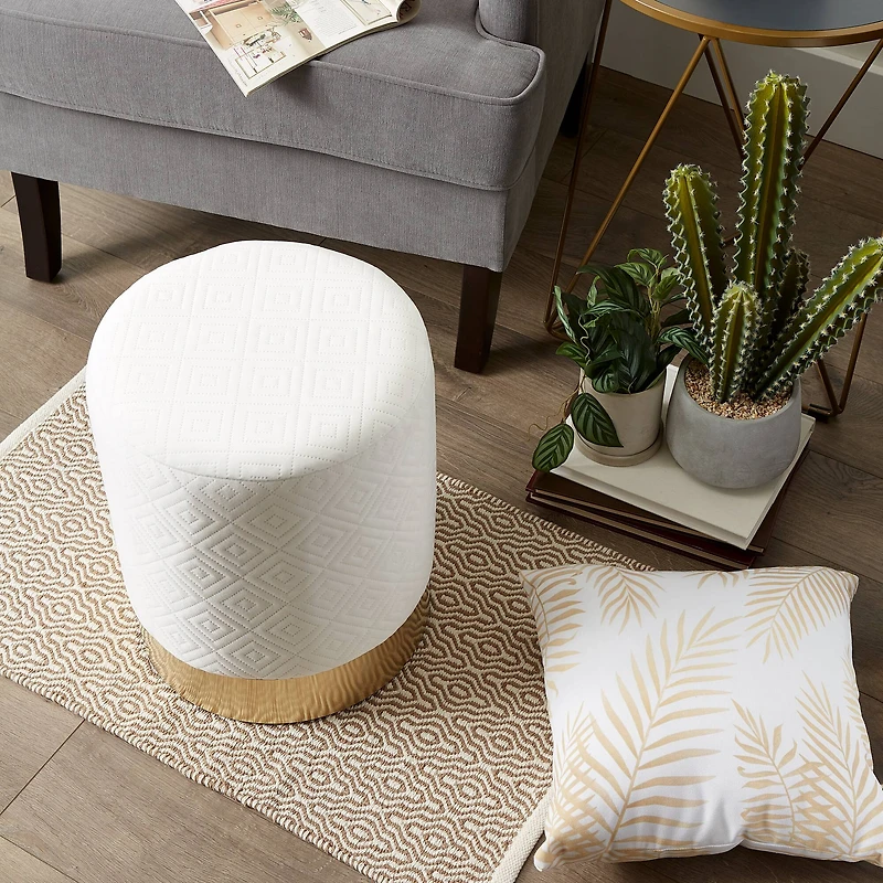 16.5" White Velvet Stool