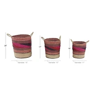Pink Sea Grass Eclectic Storage Basket Set