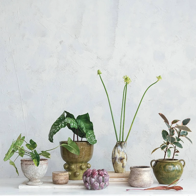 Hello Honey® 10.75" Green Hand-Painted Terra Cotta Urn with Reactive Glaze