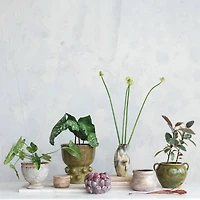 Hello Honey® 10.75" Green Hand-Painted Terra Cotta Urn with Reactive Glaze