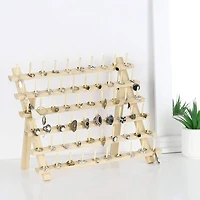 Natural 60-Spool Wooden Sewing Thread Organizer Rack