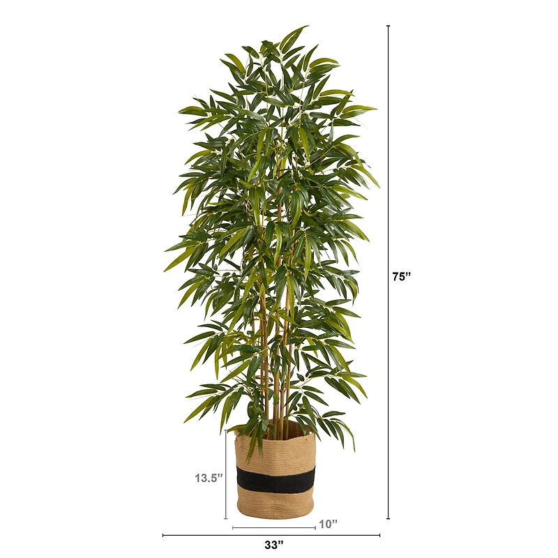 75" Bamboo Artificial Tree in Handmade Natural Cotton Planter