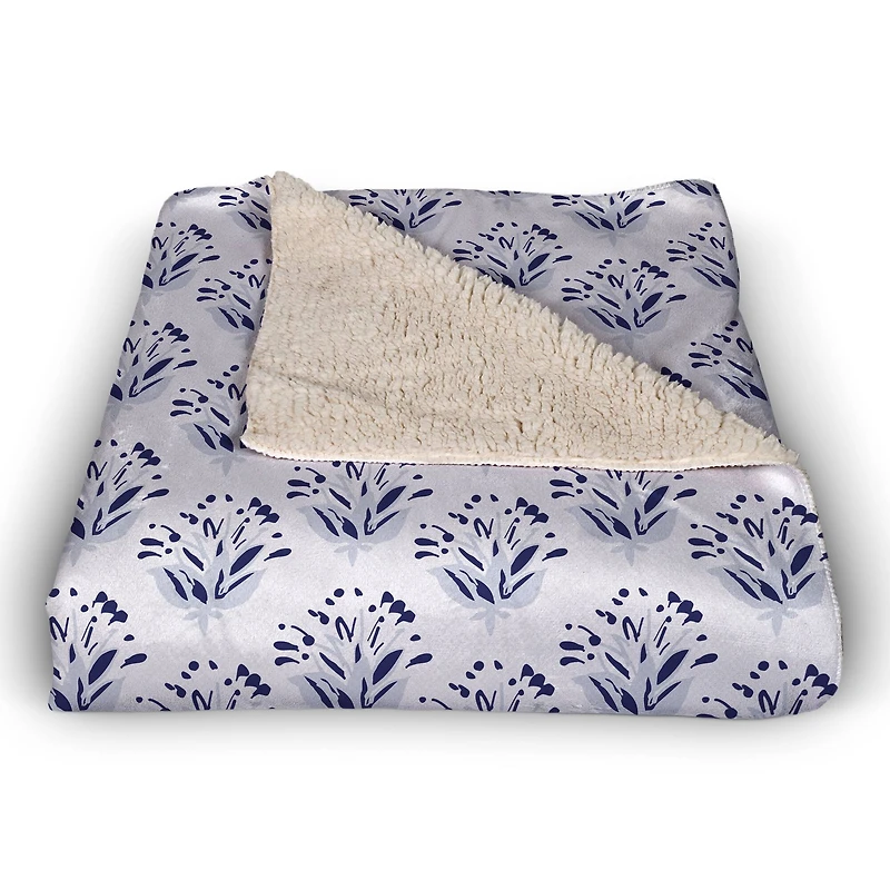 Blue Floral Sherpa Fleece Blanket