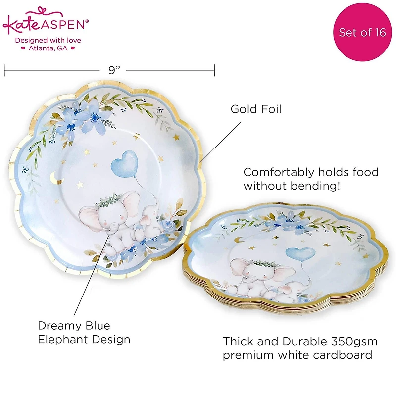 Kate Aspen® 9" Blue Elephant Baby Shower Premium Paper Plates, 16ct.