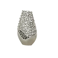 21" Silver Aluminum Metal Rounded Vase with Freeform Open Lattice Work