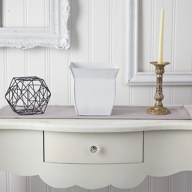 8" White Fluted Metal Square Planter