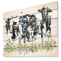 Designart - Dairy cow on field - Farmhouse Animal Painting Print on Natural Pine Wood