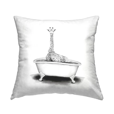 Stupell Industries Giraffe Sitting in Bathtub Funny Wildlife Animal Throw Pillow, 18" x 18"