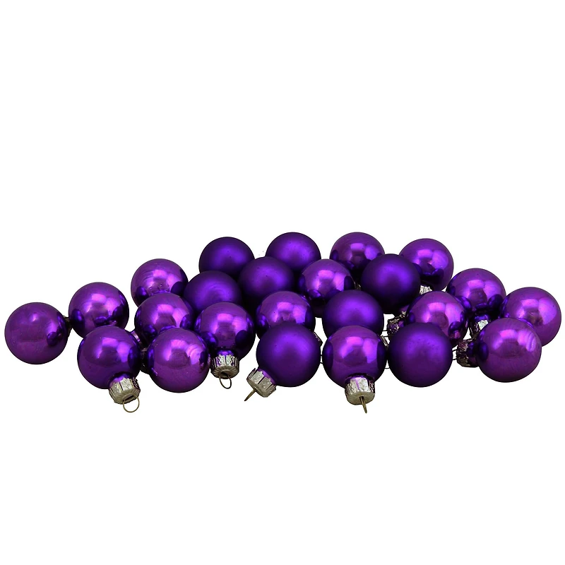 24ct. 1" Purple 2-Finish Glass Ball Ornaments
