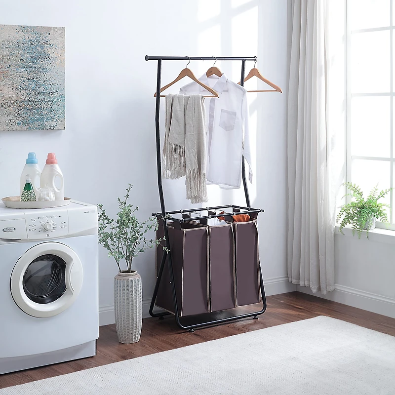 SunnyPoint Laundry Sorter with Hanging Bar