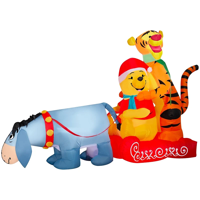 8ft. Airblown Inflatable Christmas Winnie the Pooh in Sledding Scene with Pooh, Eeyore & Tigger
