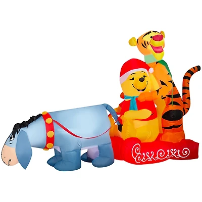 8ft. Airblown Inflatable Christmas Winnie the Pooh in Sledding Scene with Pooh, Eeyore & Tigger