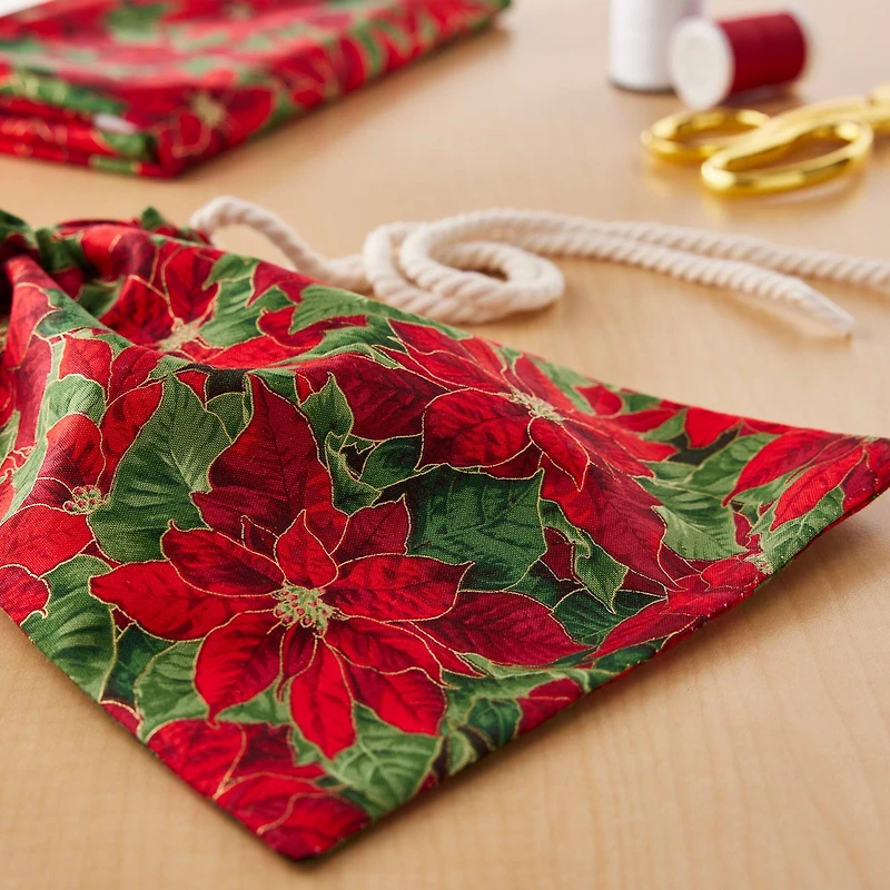 Fabric Traditions Christmas Red Poinsettia Cotton Fabric