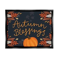 Stupell Industries Autumn Blessings Fall Leaves Pumpkin Framed Floater Canvas Wall Art