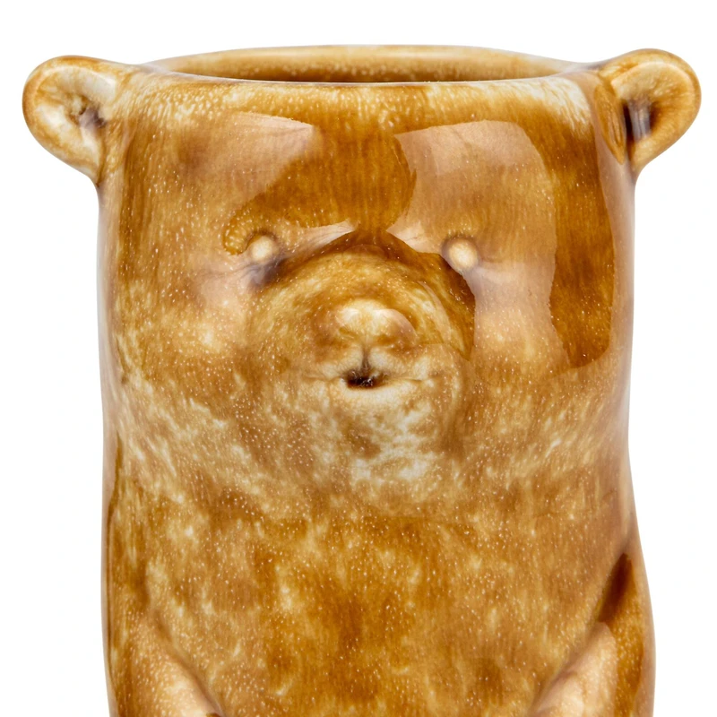 Hello Honey® 7" Brown Reactive Crackle Glaze Stoneware Bear Vase