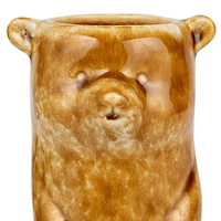 Hello Honey® 7" Brown Reactive Crackle Glaze Stoneware Bear Vase