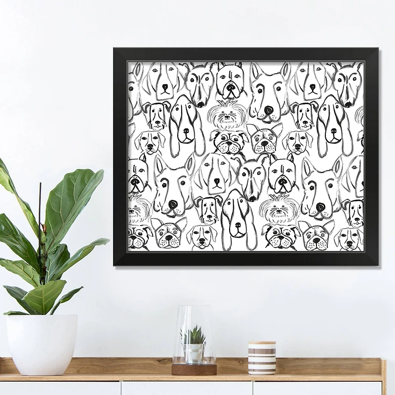 Dog Face Sketch Pattern 1 16" x 20" Black Framed Print Under Plexiglass