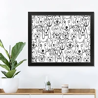 Dog Face Sketch Pattern 1 16" x 20" Black Framed Print Under Plexiglass