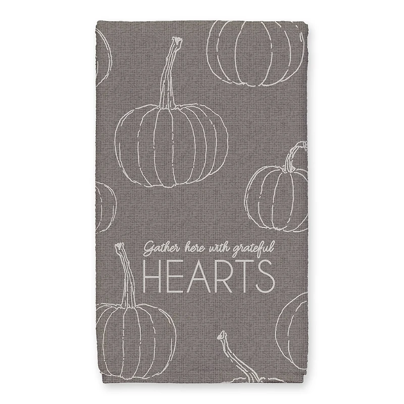Grateful Hearts Gray Pumpkin Tea Towel Set