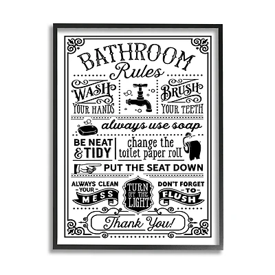Stupell Industries Vintage Style Bathroom Rules Diagram List Border Framed Giclee Art