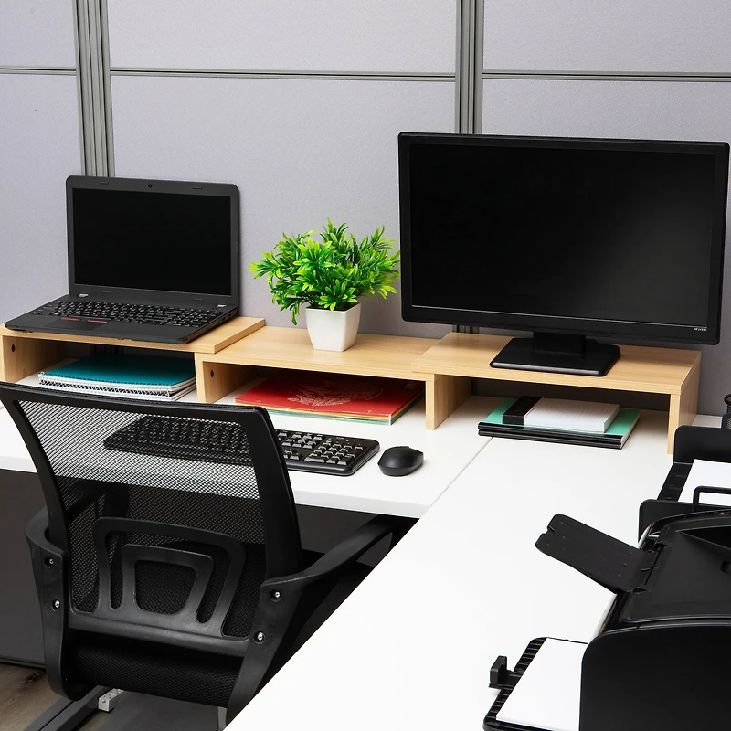 Mind Reader Dual Monitor Stand, Laptop Riser, Desktop Organizer, Office, MDF