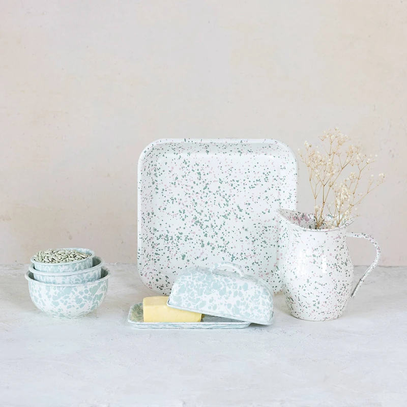 Hello Honey® 10.5" Mint & Pink Splatter Enameled Metal Platter