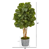 4ft. Fiddle Leaf Fig Tree in Black Patterned Tin Planter