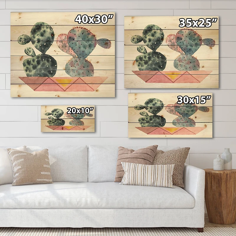 Designart - Cactus Duo In Pink Geometric Pots