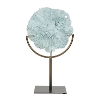 12" Light Blue Polystone Coral Textured Sculpture with Bronze Stand