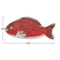 Hello Honey® 12.5" Red Stoneware Fish Shaped Plate with Wax Relief Illustration