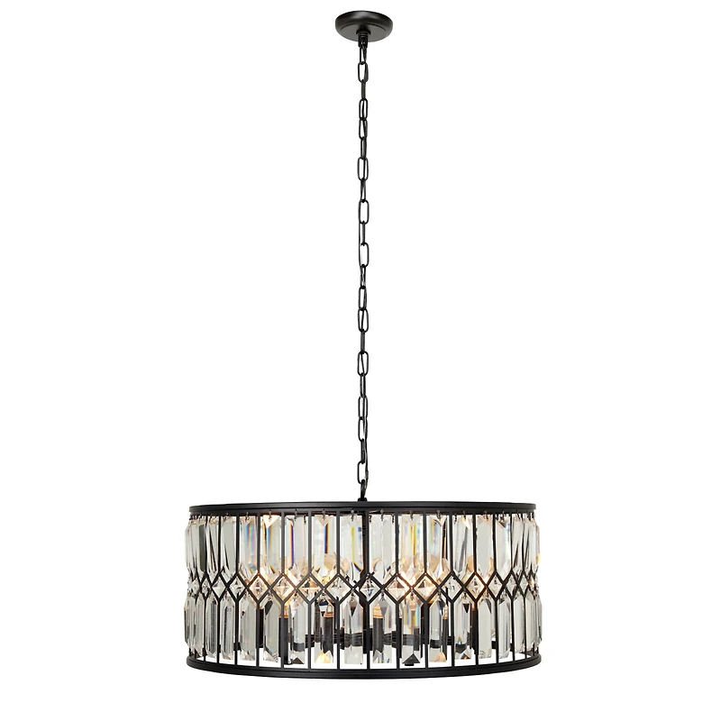 Black Iron Glam Drum Chandelier, 13" x 24" x 24"