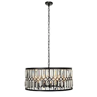 Black Iron Glam Drum Chandelier, 13" x 24" x 24"