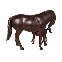 Dark Brown Horse Mom & Baby Sculpture 