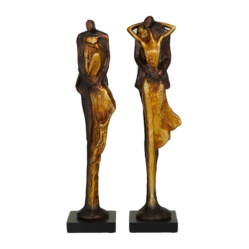 Bronze Polystone Modern People Sculpture, Set of 2" 4", 17"