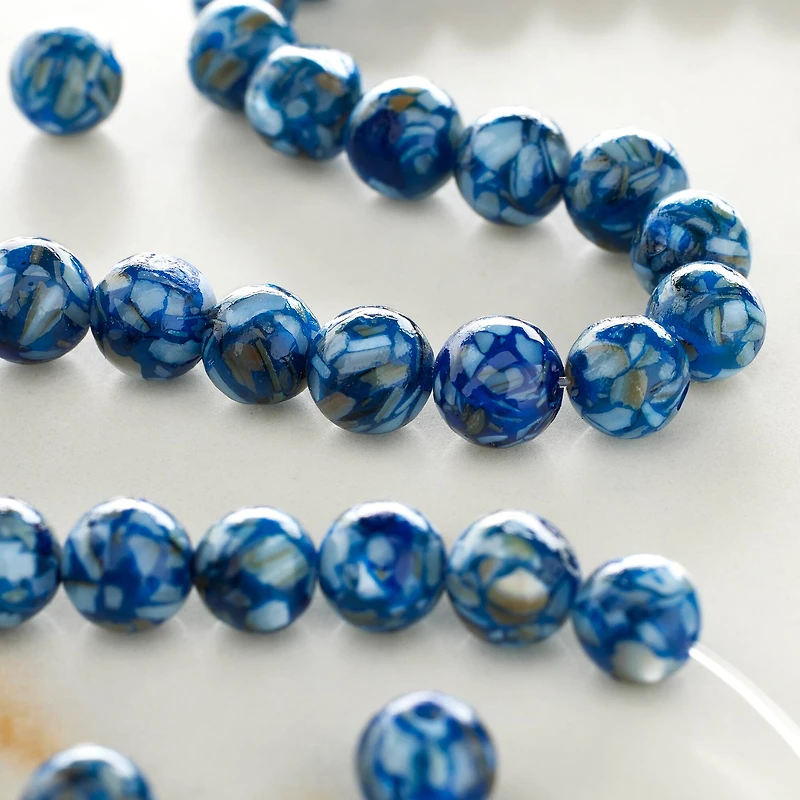 12 Pack:  Blue Reconstituted Shell Round Beads, 6mm by Bead Landing™