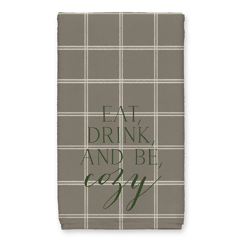 Be Cozy Taupe and White Check Tea Towel - Set of 2