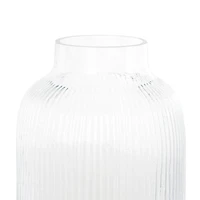 14" Clear Glass Ribbed Decorative Vase