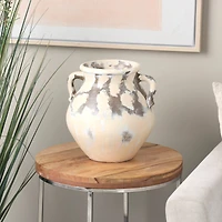 13" Cream Ceramic Vase with Curved Handles