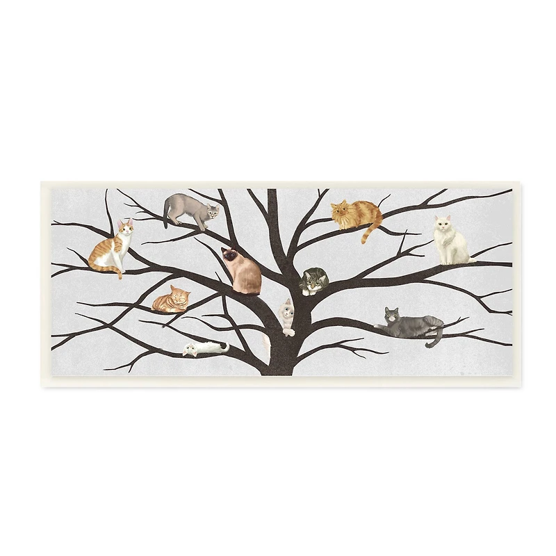 Stupell Industries Cats In The Tree Animal Pet Black Grey Painting, 7" x 17"
